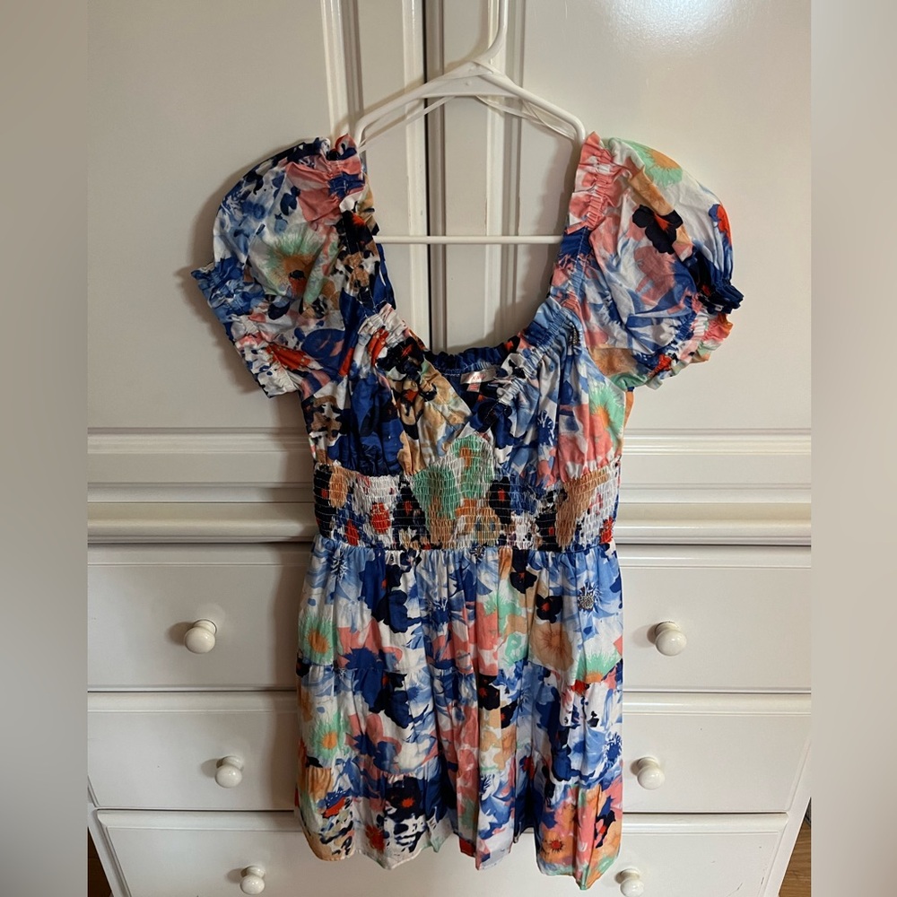 Luxxel Colorful Mini Dress with Puffer Sleeves